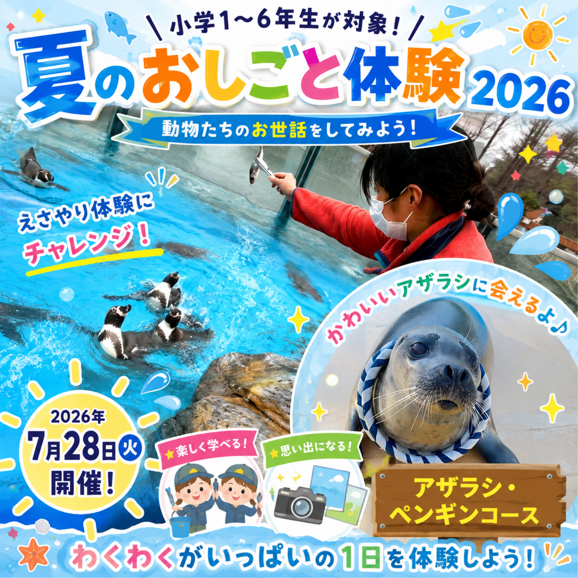 【小学1~6年生限定】7月28日開催!夏のおしごと体験2026 ~アザラシ・ペンギンコース~