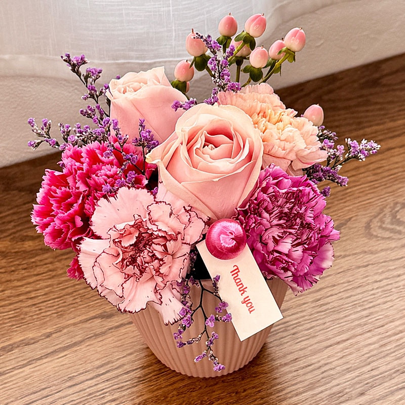 【母の日】［リンクフローリスト］ピンクパープルアレンジ【送料込み】＜お届け日：5/6（水）～10（日）＞