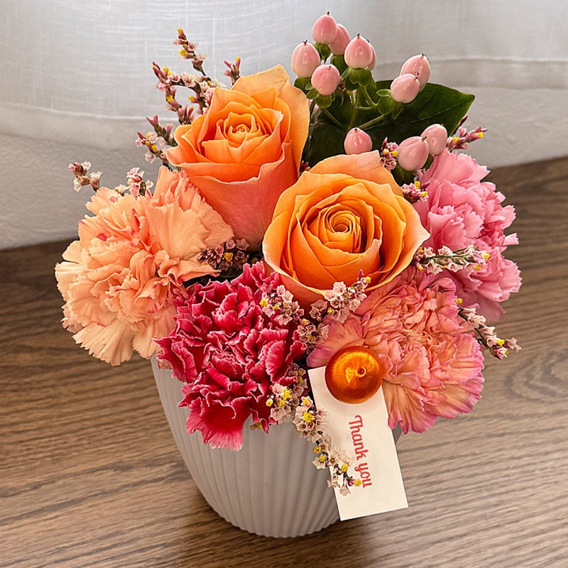 【母の日】［リンクフローリスト］オレンジピンクアレンジ【送料込み】＜お届け日：5/6（水）～10（日）＞