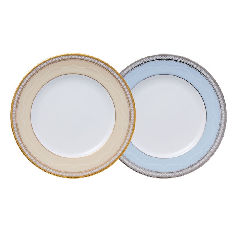 ［ノリタケ］〈トレフォリオ〉 ゴールド＆プラチナ 22㎝プレート ペアセット