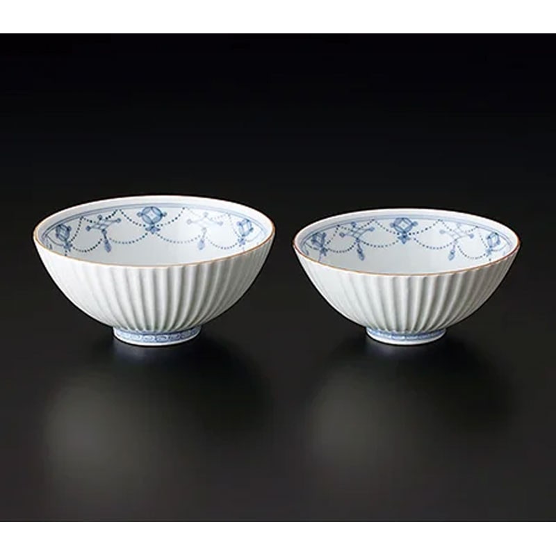 ［たち吉］青華瓔珞文　夫婦茶碗