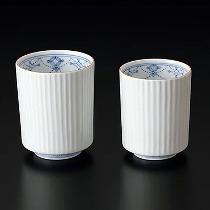 ［たち吉］青華瓔珞文　夫婦湯呑