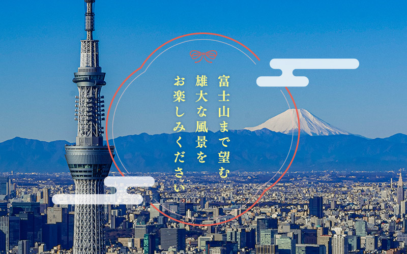 空中散歩気分が楽しめる迫力満点の展望台、富士山まで望む雄大な風景をお楽しみください！
