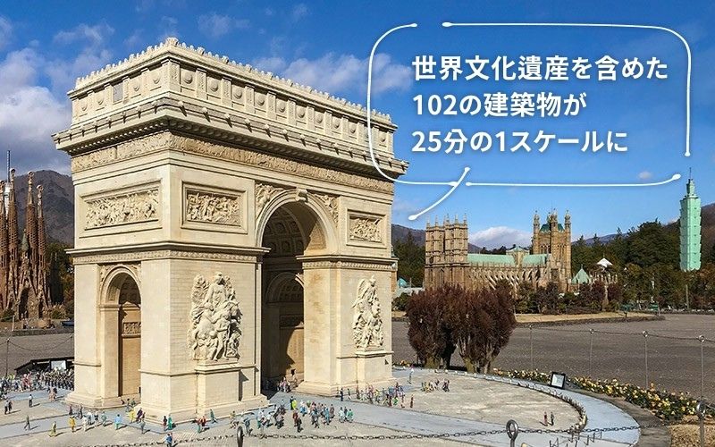 世界文化遺産を含めた102の建築物が25分の1スケールに